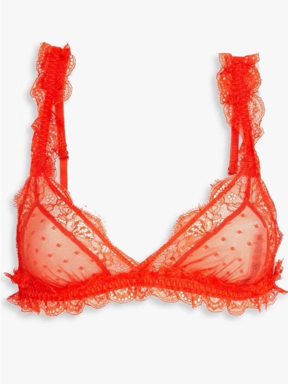NWT Love Stories ‘Love Lace’ Lace-Trimmed Point D’Esprit Triangle Bra in Red 34A